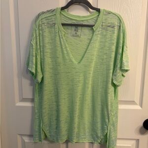 Free People Lime Green V-Neck Tee